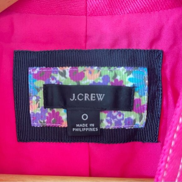 J.Crew NWOT Bright Pink Linen Blend Collarless Open Front‎ Tailored Blazer - Picture 5 of 8